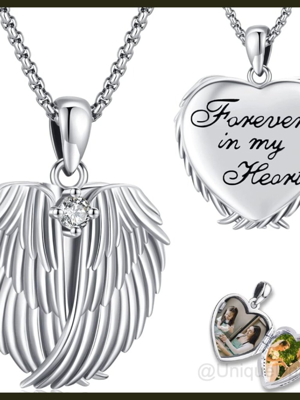 Eusense Picture Locket Necklace 925 Sterling Silver 14K Rose Gold Plated Heart